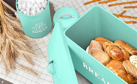 metal old green bread box with flour sugar tea set|Herogo Green Extra Large Bread Box with Canisters Set for .